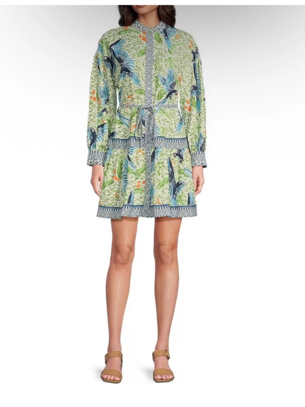 Blue Tropical Print Dress with Tie Belt - Picture 3 of 7